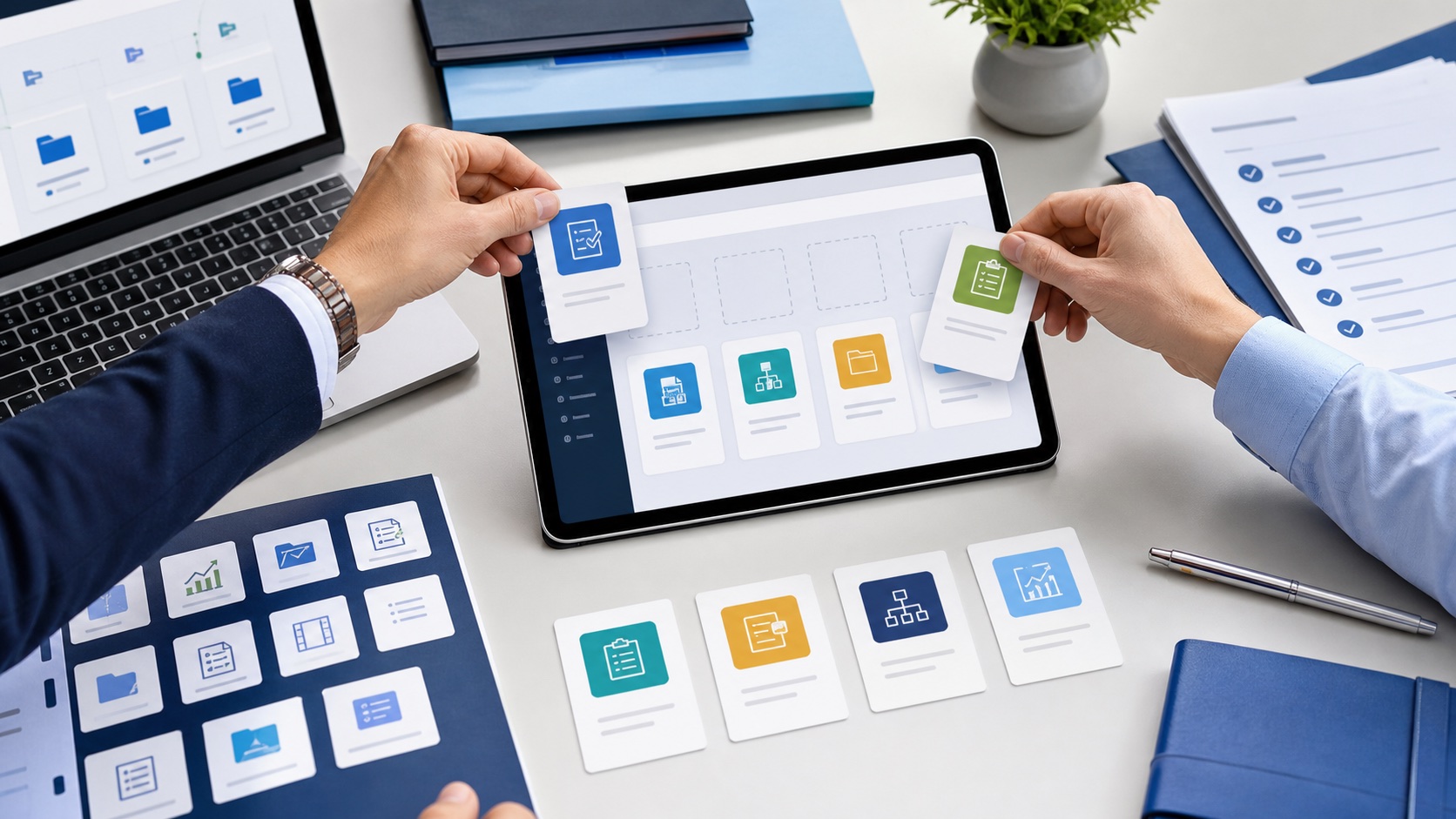 Reusable quality templates being organized in a digital workspace