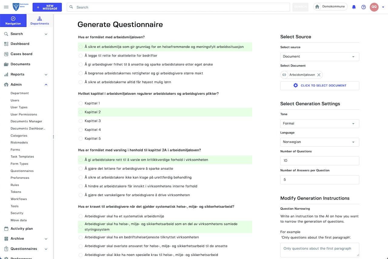 QMPlus AI-assisted search interface showing document and message results