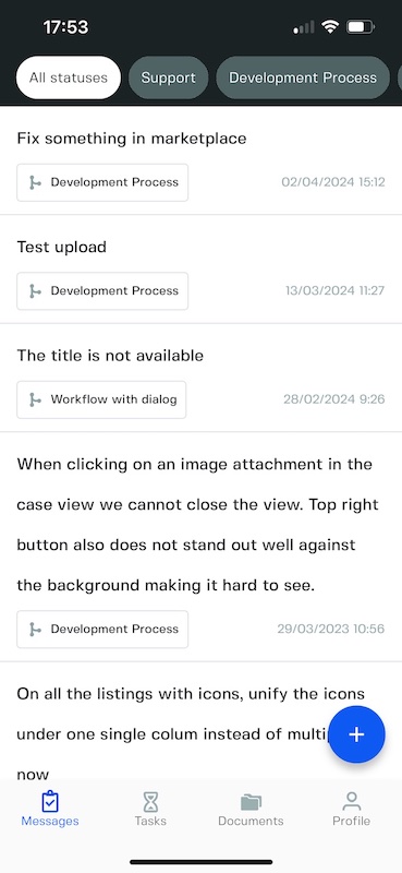 QMPlus mobile application screen for operational case work
